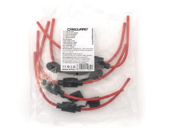 Set suport siguranță auto tip MINI (11x8.6mm) etanșe Carguard - 5 buc – cablu 22 cm cupru 1 mm² – max 15A