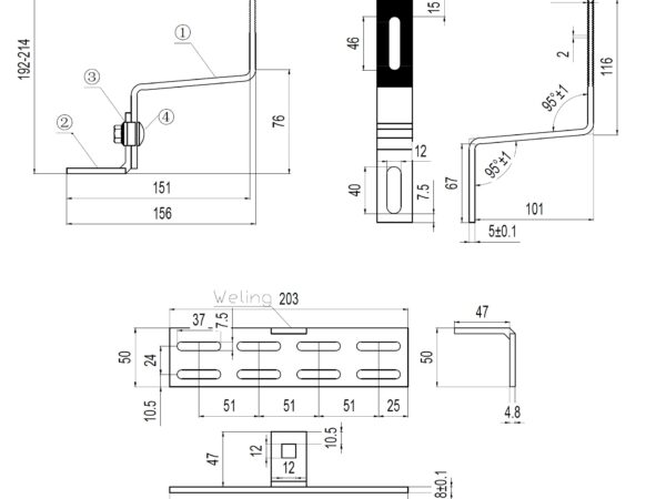 Suport reglabil pentru montaj panou fotovoltaic pe acoperiș cu țiglă (în Z)